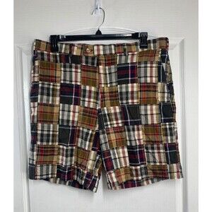 Peter Millar Shorts Mens 38 Cotton Patchwork Madras Brown Plaid Colorful Preppy
